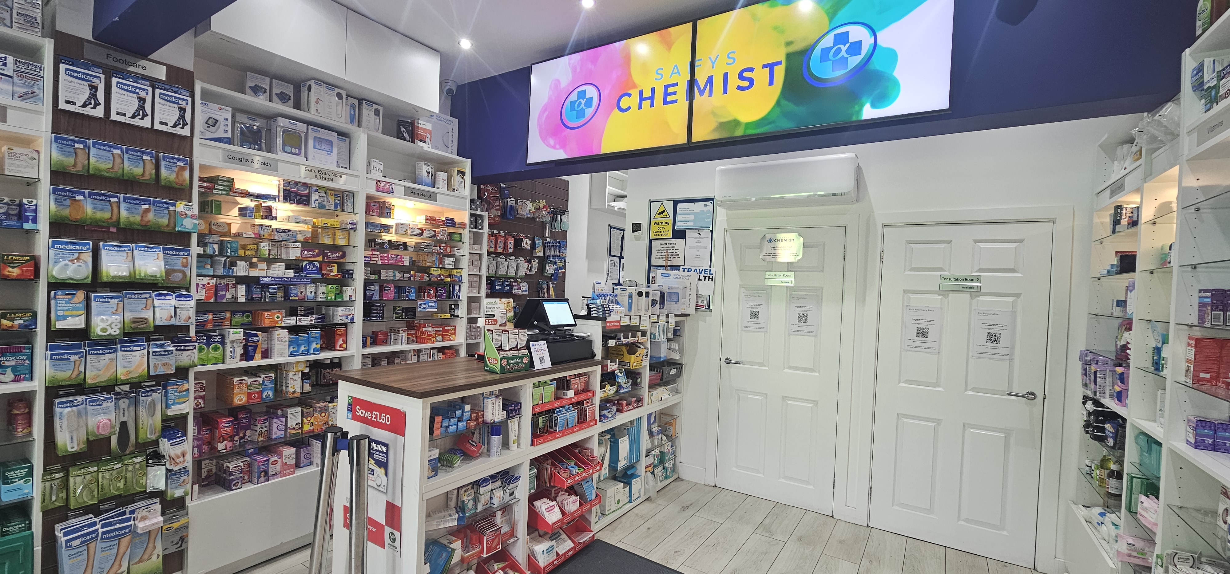 The counter at Safys Chemist in Leicester
